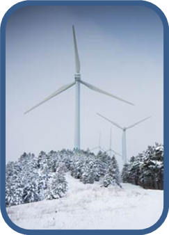Wind turbines in snow